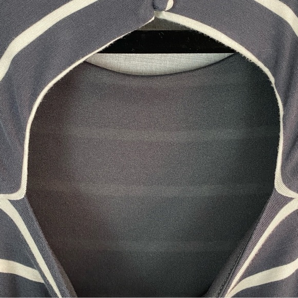 Loft Mini Dress Sz 12 Grey White Stripe Short Sleeve Back Cutout A-line Skirt - Picture 5 of 12